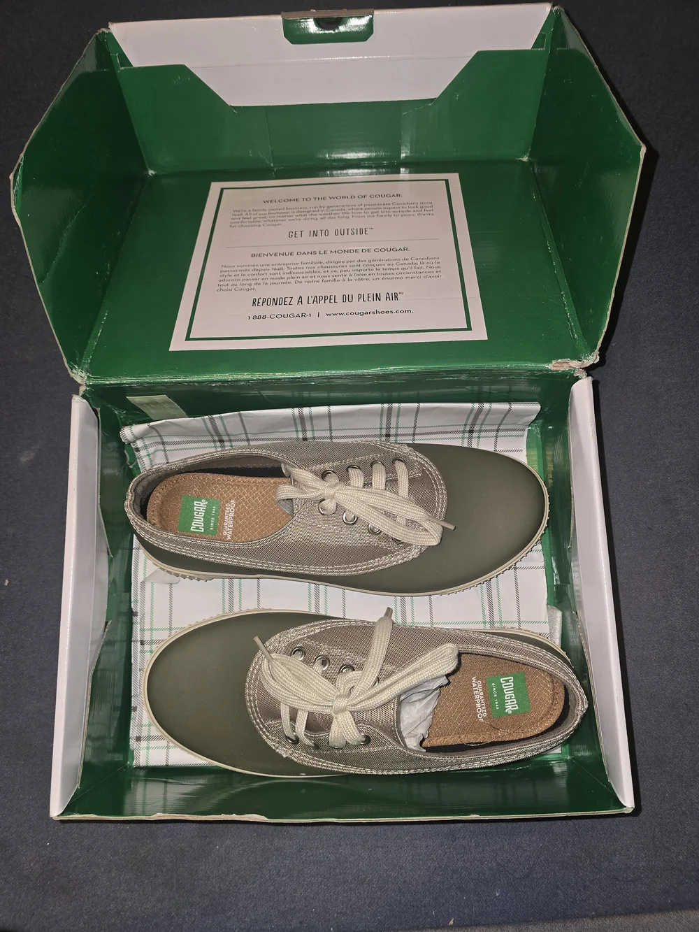 Cougar Olive Green Lace-Up Rain Sneakers